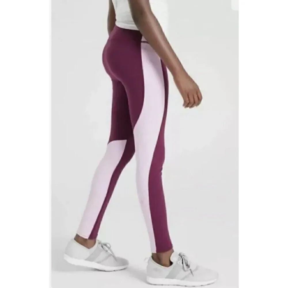 Athleta Girl's Leggings L/12 Purple Violet Stop The Clock Colorblock Tight